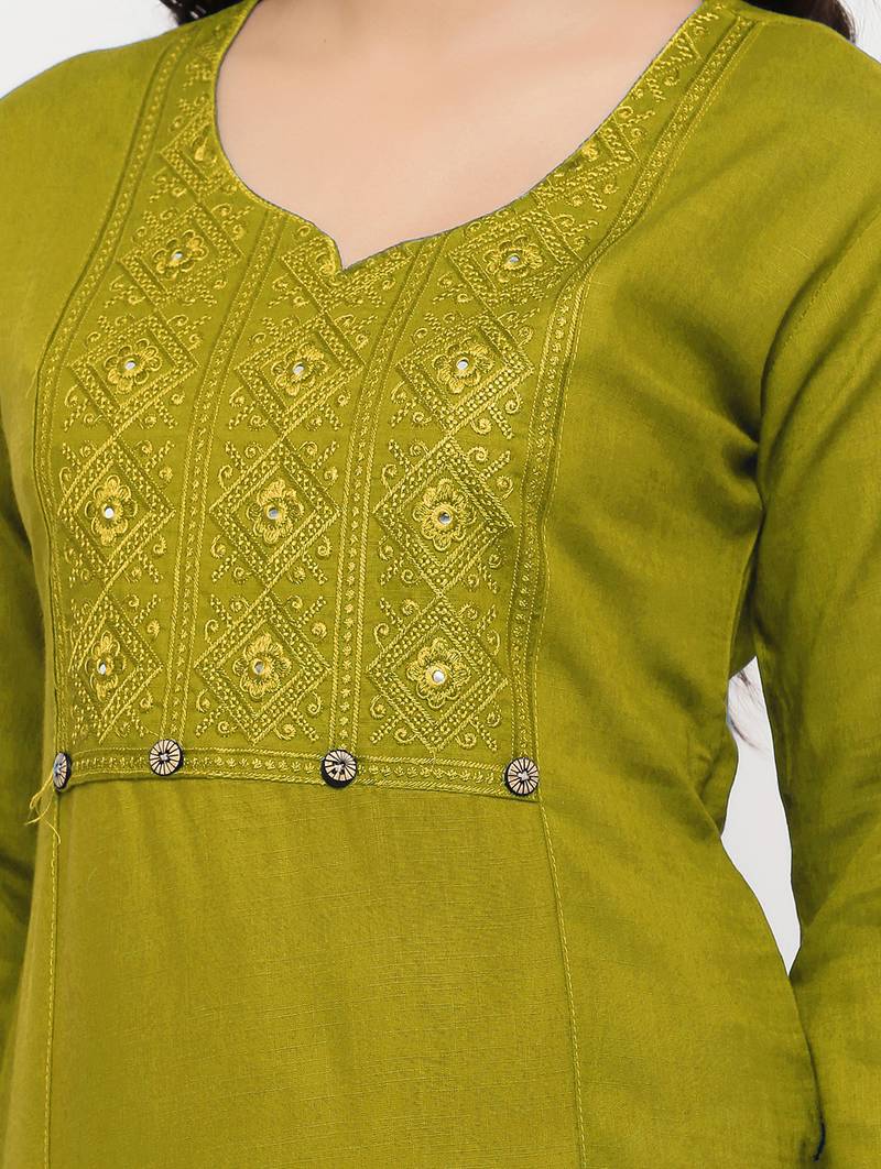 Women's  Lemon Rayon Embroidered Straight Kurta