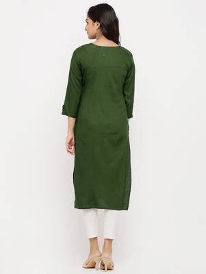 Women's  Mehndi Rayon Embroidered Straight Kurta 2