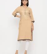 Women's  Sandy Brown Rayon Embroidered Straight Kurta