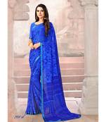 Blue printed Chiffon saree with blouse