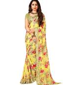 Yellow printed Chiffon saree with blouse