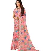 Pink printed Chiffon saree with blouse