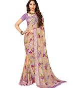 Beige printed Chiffon saree with blouse