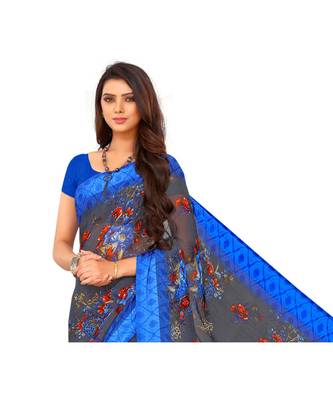 Grey printed Chiffon  saree with blouse 2