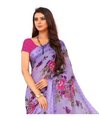 Blue printed Chiffon  saree with blouse 2
