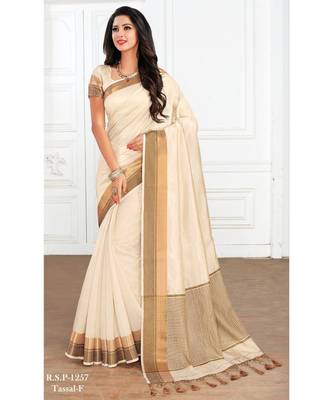 Off White printed art silk saree with blouse 1