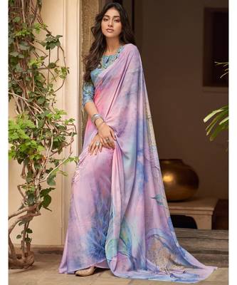 multicolor printed Crepe saree with blouse 1
