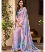 multicolor printed Crepe saree with blouse