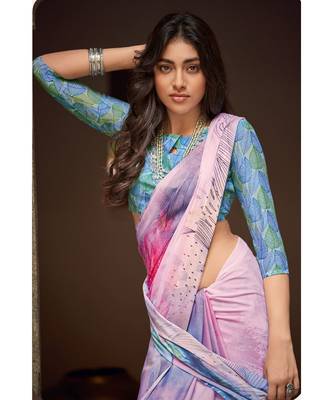 multicolor printed Crepe saree with blouse 2