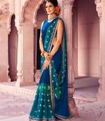 Blue printed Chiffon saree with blouse