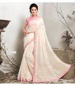 Cream printed linen saree with blouse