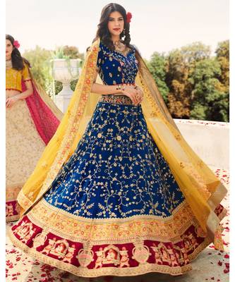 Blue woven art silk semi_stitched lehenga-choli 1