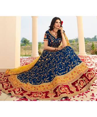 Blue woven art silk semi_stitched lehenga-choli 2