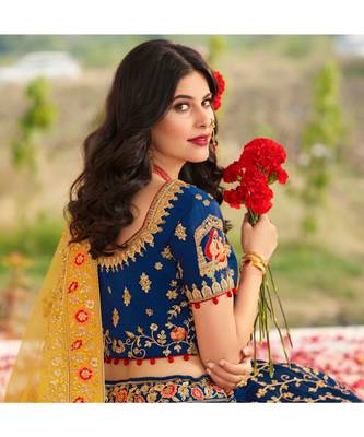Blue woven art silk semi_stitched lehenga-choli 3