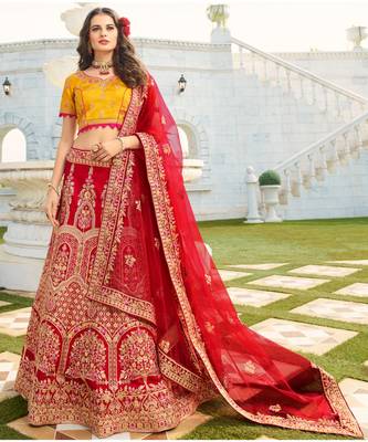 Maroon woven art silk semi_stitched lehenga-choli 1