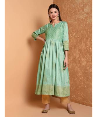 Green Hand Block Print Kurta Set 1