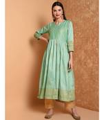 Green Hand Block Print Kurta Set