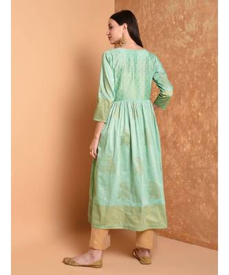 Green Hand Block Print Kurta Set 2