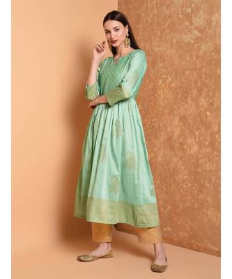 Green Hand Block Print Kurta Set 3
