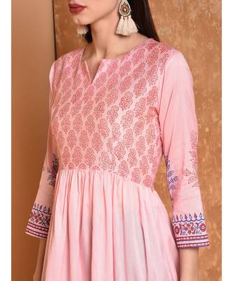 Pink Hand Block Print Kurta Set 4