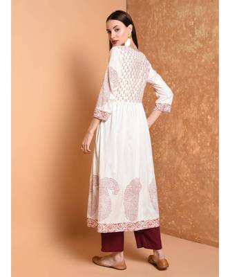 White Hand Block Print Kurta Set 2