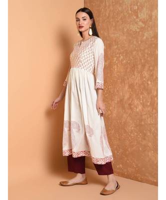 White Hand Block Print Kurta Set 3