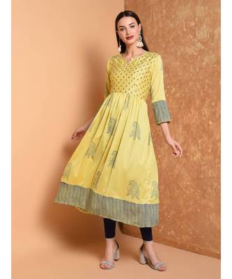 Yellow Hand Blocl Print Kurta Set 1