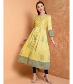 Yellow Hand Blocl Print Kurta Set