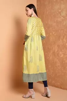 Yellow Hand Blocl Print Kurta Set