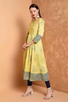 Yellow Hand Blocl Print Kurta Set