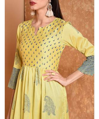 Yellow Hand Blocl Print Kurta Set 4