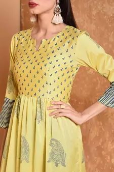 Yellow Hand Blocl Print Kurta Set