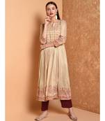 Beige Hand Block Print Kurta Set
