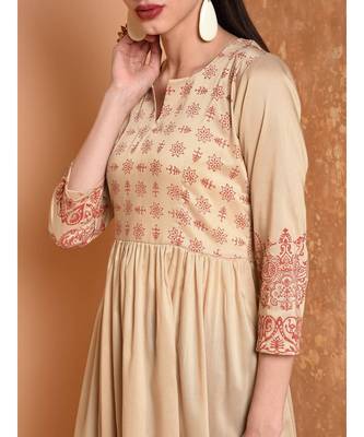 Beige Hand Block Print Kurta Set 4