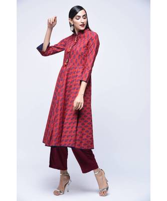 Maroon  Hand Block Print Kurta Set 1
