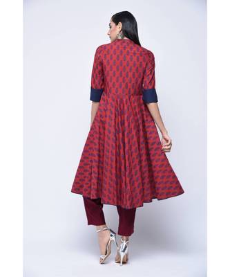 Maroon  Hand Block Print Kurta Set 2