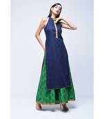 Blue Without Sleeves Kurta Skirt Set