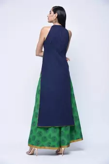 Blue Without Sleeves Kurta Skirt Set