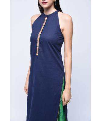 Blue Without Sleeves Kurta Skirt Set 3