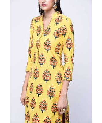 YELLOW HAND BLOCk PRINT KURTA SET 3
