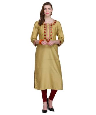 beige cotton blend straightr kurta EMB SET 1