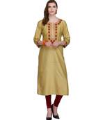 beige cotton blend straightr kurta EMB SET