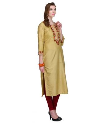 beige cotton blend straightr kurta EMB SET 3