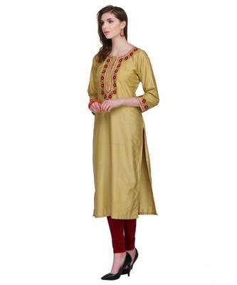 beige cotton blend straightr kurta EMB SET 4