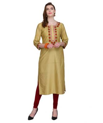 beige cotton blend straightr kurta EMB SET 5