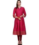 pink cotton blend flared kurta SET