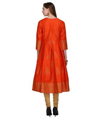 Orange Silk Blend Hand Block Print Kurta Set 2