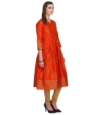 Orange Silk Blend Hand Block Print Kurta Set 3
