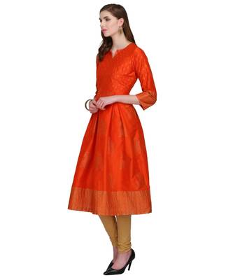 Orange Silk Blend Hand Block Print Kurta Set 4