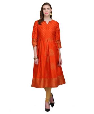 Orange Silk Blend Hand Block Print Kurta Set 5
